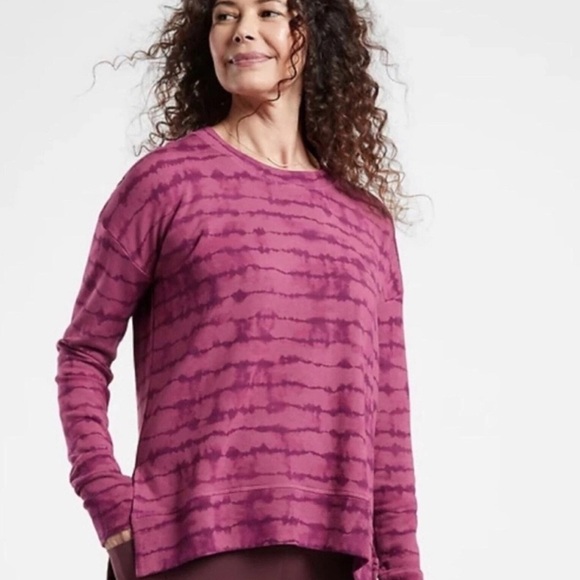 Athleta Tops - Athleta Coaster Luxe Tie Dye Shibori Striped Pink Sweatshirt M